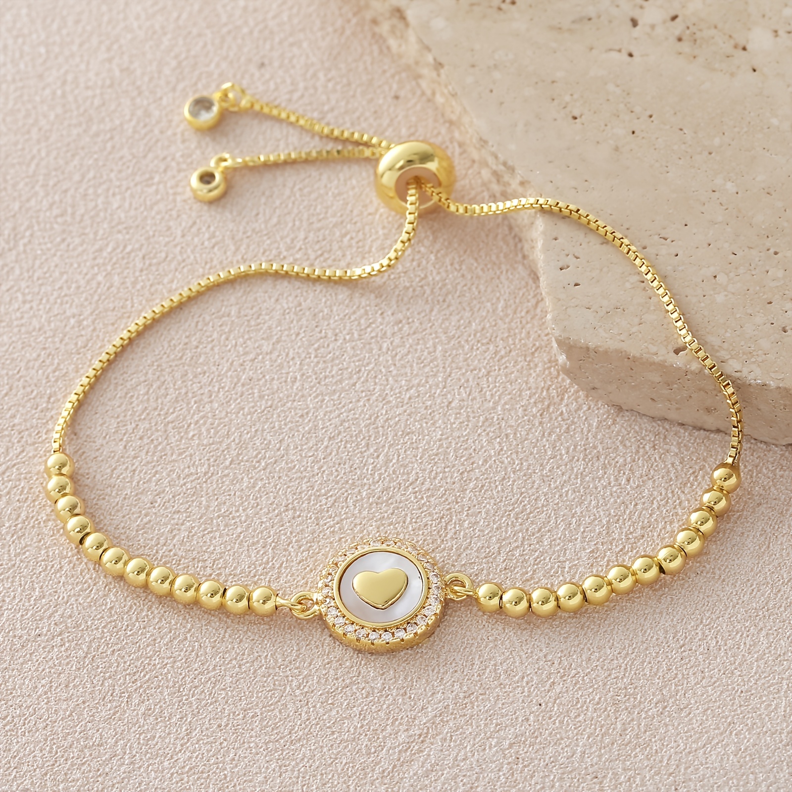 Women's 18K Gold-Plated Adjustable Bead Bracelet with Cross Pendant